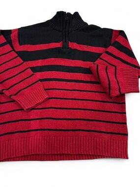 Women’s Striped 3/4 -Zip Sweater - Red and Black